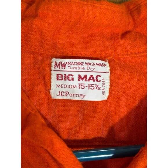Vintage Big Mac JC‎ Penneys Flannel Collar Button Up Orange USA Medium 15-15.5 - Picture 5 of 9